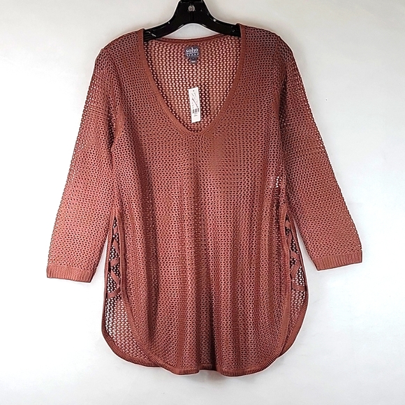 NWT Soho New York Co. Chocolate Brown 3/4 Sleeve Pullover Sweater Size S - Picture 1 of 10